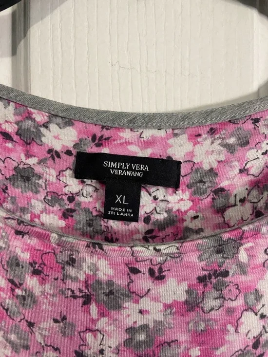 Simply Vera Vera Wang Pink Floral Ruffle-Trim Tank with Gray Hem - Picture 2 of 5